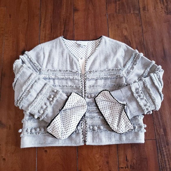 Harlyn Anthropologie Cropped Open Front Jacket Medium Annapolis Pom Pom NWT - Picture 10 of 16